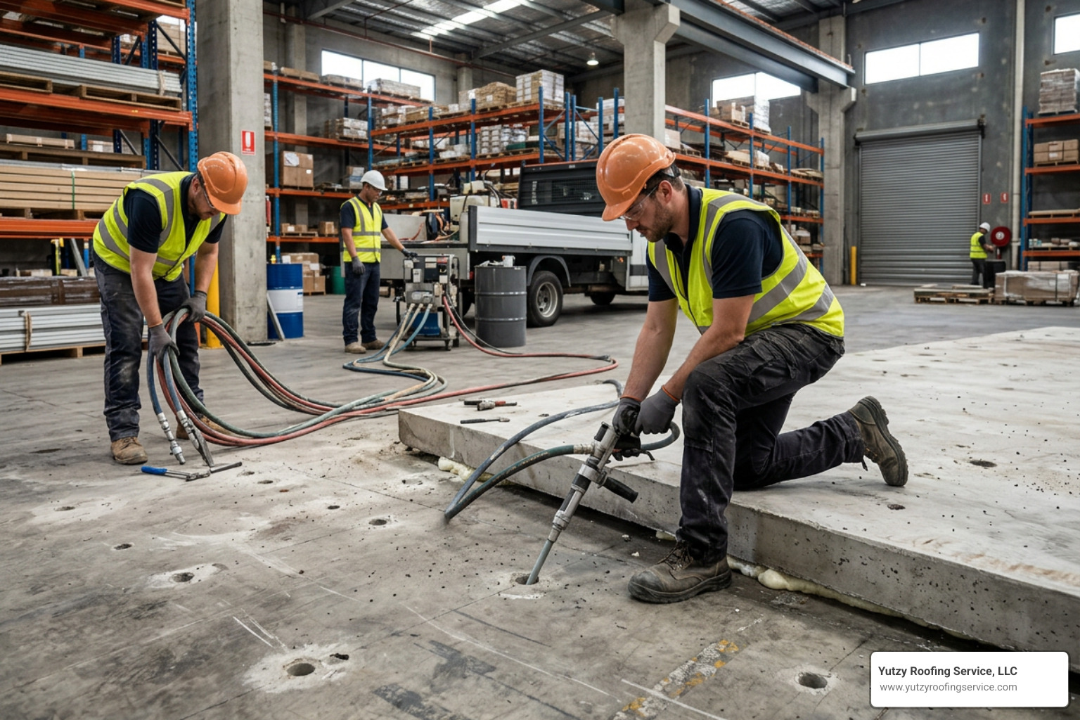 commercial concrete foam application under a warehouse slab commercial concrete foam application under a warehouse slab