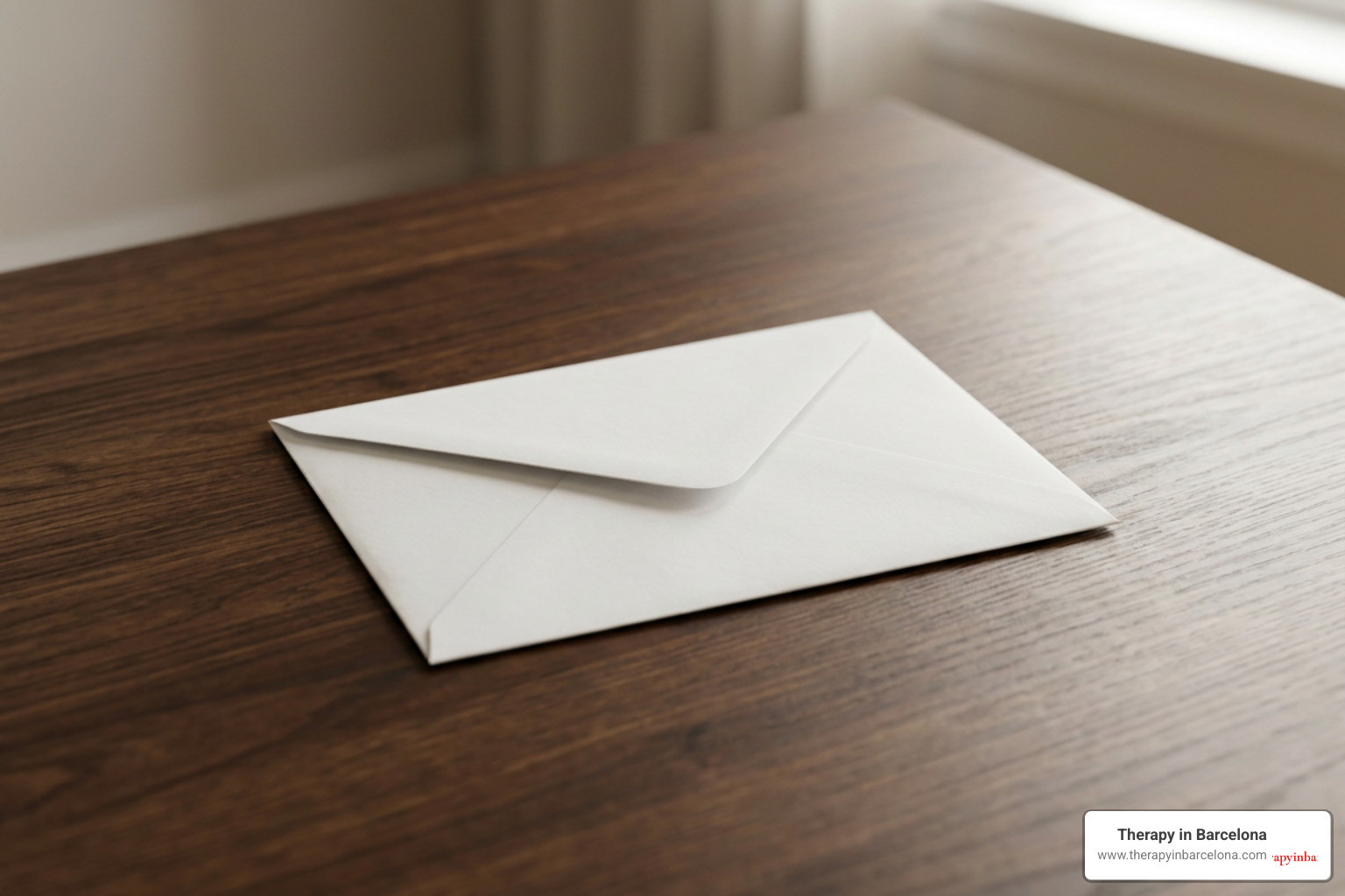 a sealed white envelope sitting on a dark wooden table a sealed white envelope sitting on a dark wooden table