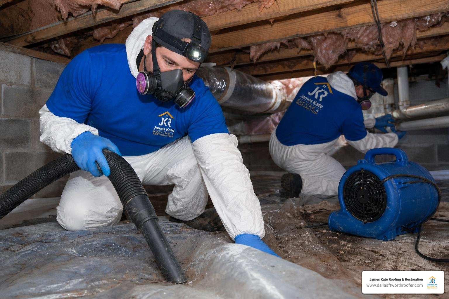 James Kate solar team wearing biohazard safety gear and royal blue shirts James Kate solar team wearing biohazard safety gear and royal blue shirts