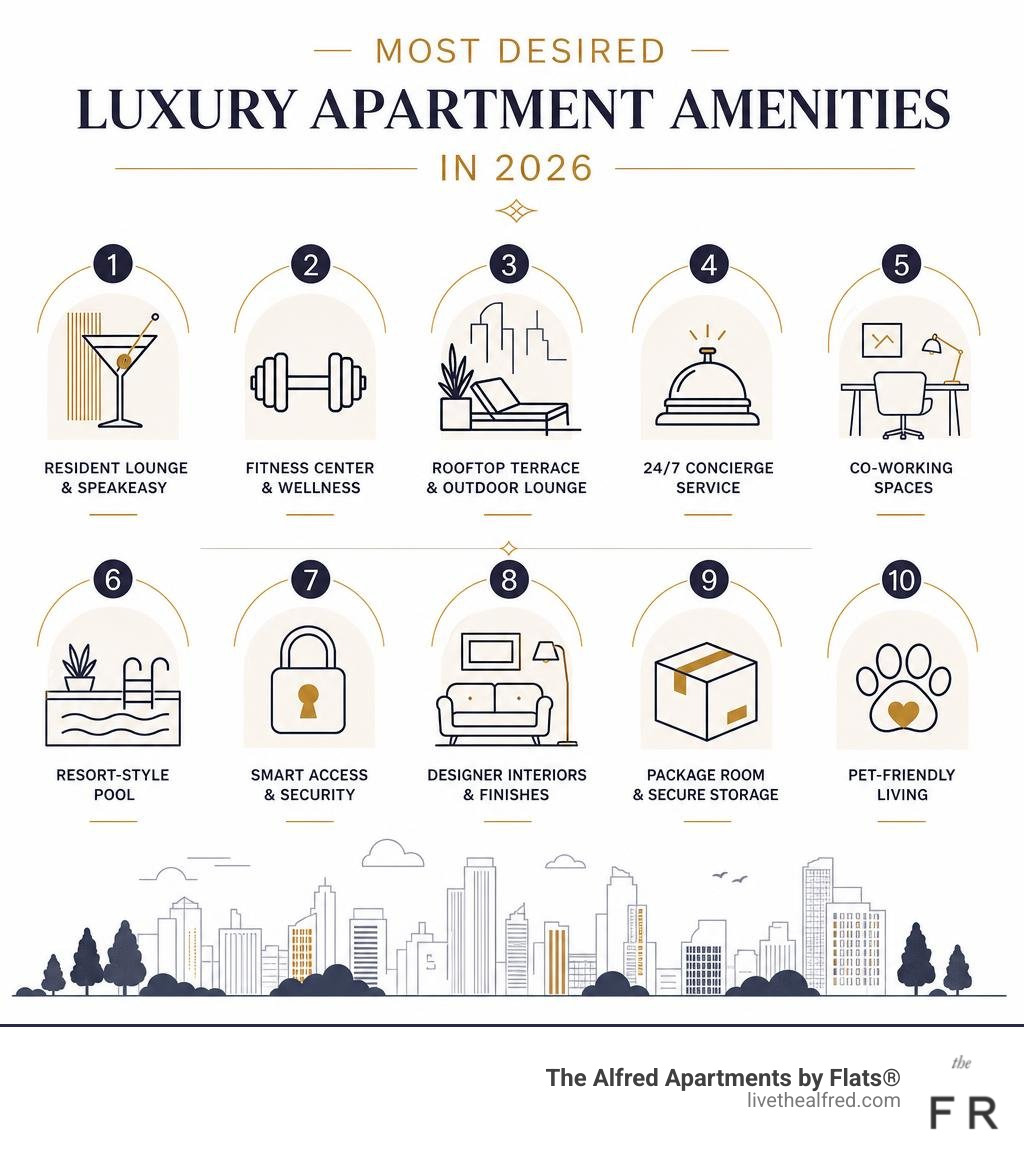 Infographic showcasing the most desired luxury apartment amenities in 2026 infographic Infographic showcasing the most desired luxury apartment amenities in 2026 infographic