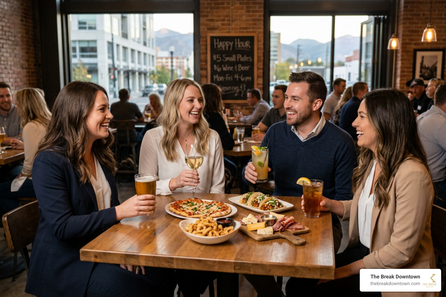 A lively crowd cheering at a newly remodeled sports bar in downtown Salt Lake City