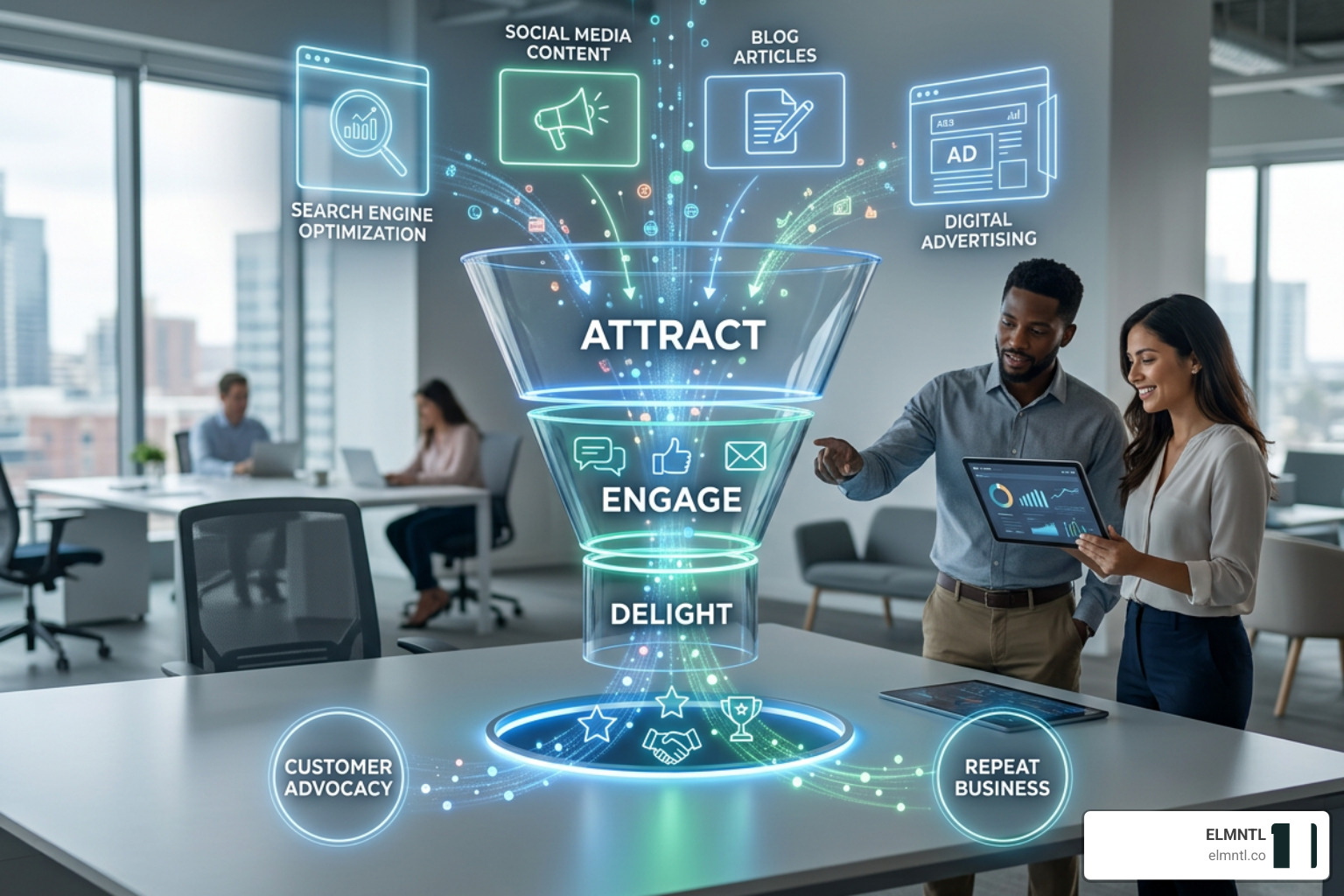A modern marketing funnel showing the interaction of content and inbound marketing strategies