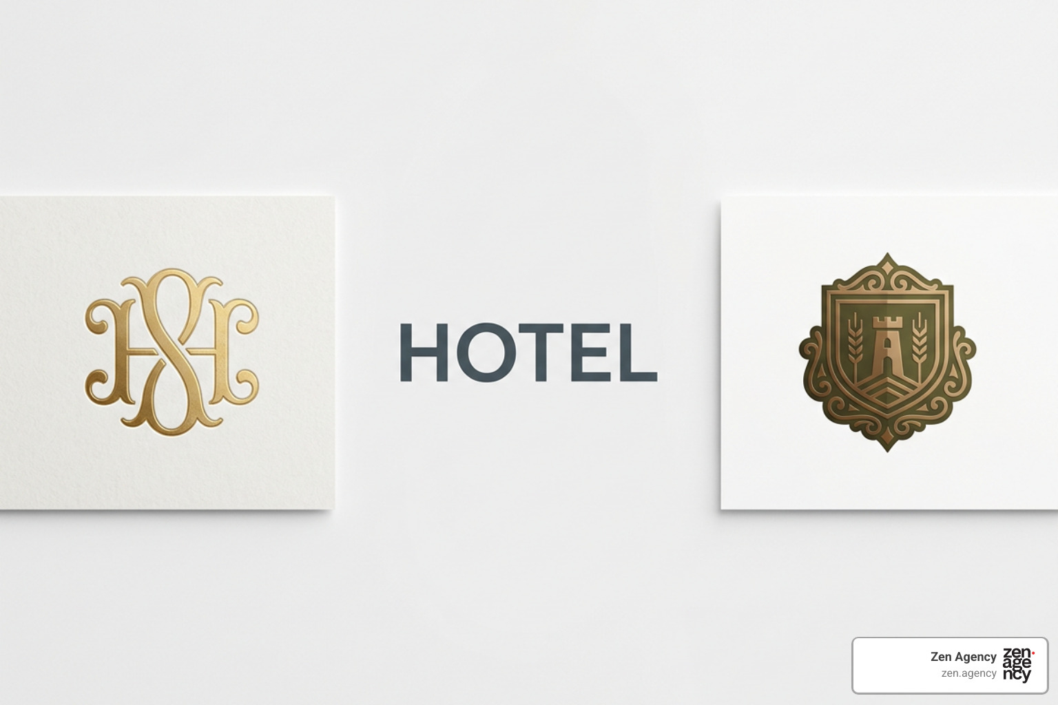 A visual comparison of different hotel logo styles: monograms, wordmarks, and emblems A visual comparison of different hotel logo styles: monograms, wordmarks, and emblems