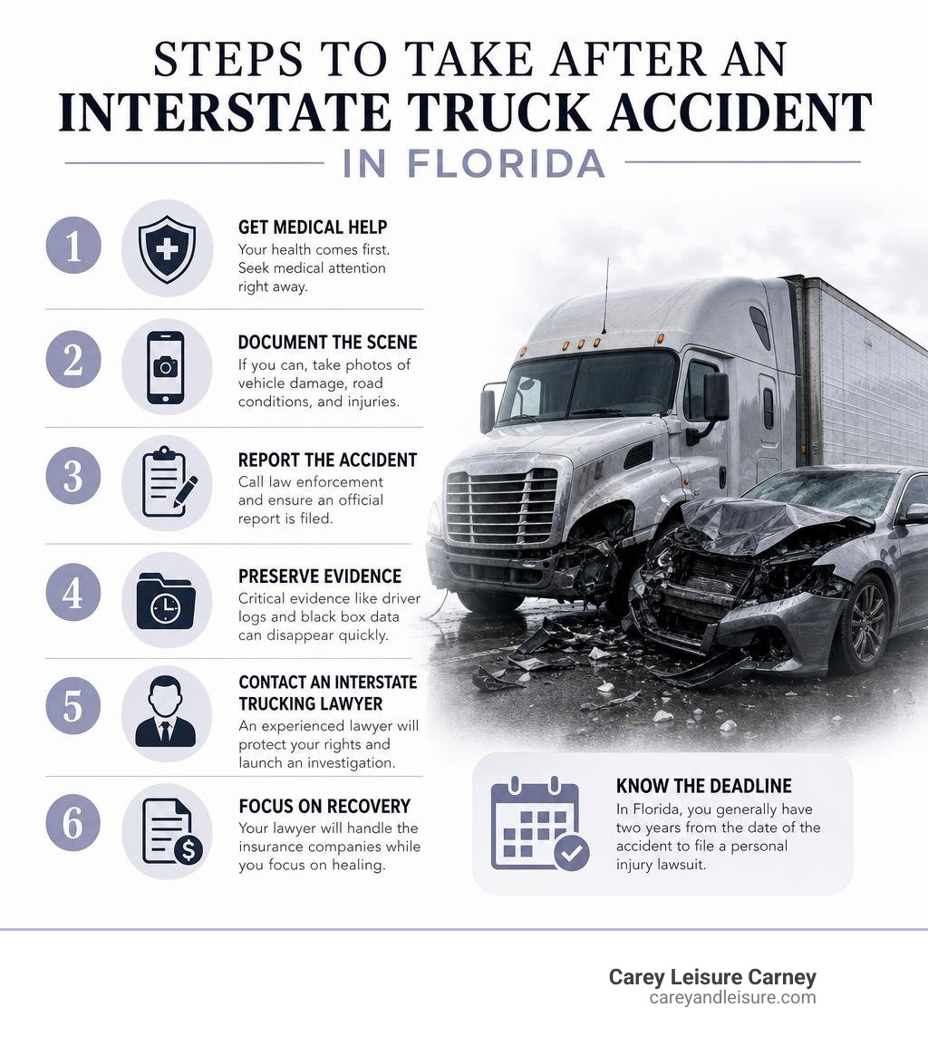 Steps to take after an interstate truck accident in Florida infographic infographic Steps to take after an interstate truck accident in Florida infographic infographic
