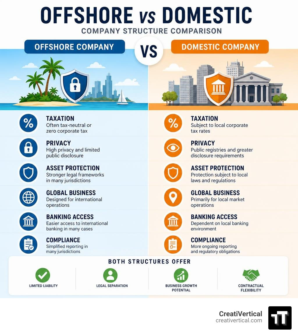 Offshore vs domestic company structure comparison infographic infographic Offshore vs domestic company structure comparison infographic infographic