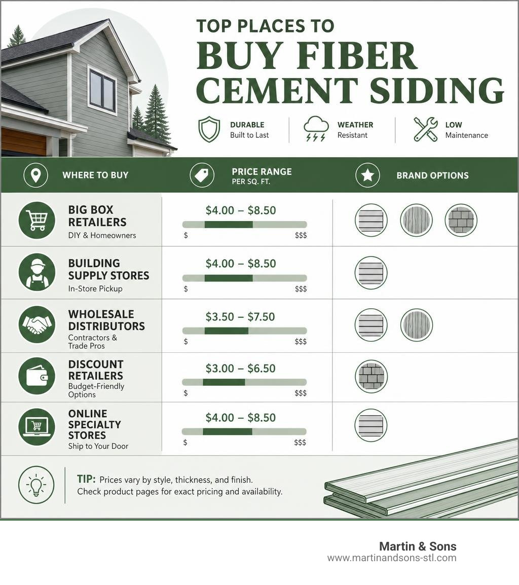 infographic showing top places to buy fiber cement siding with price ranges and brand options infographic infographic showing top places to buy fiber cement siding with price ranges and brand options infographic