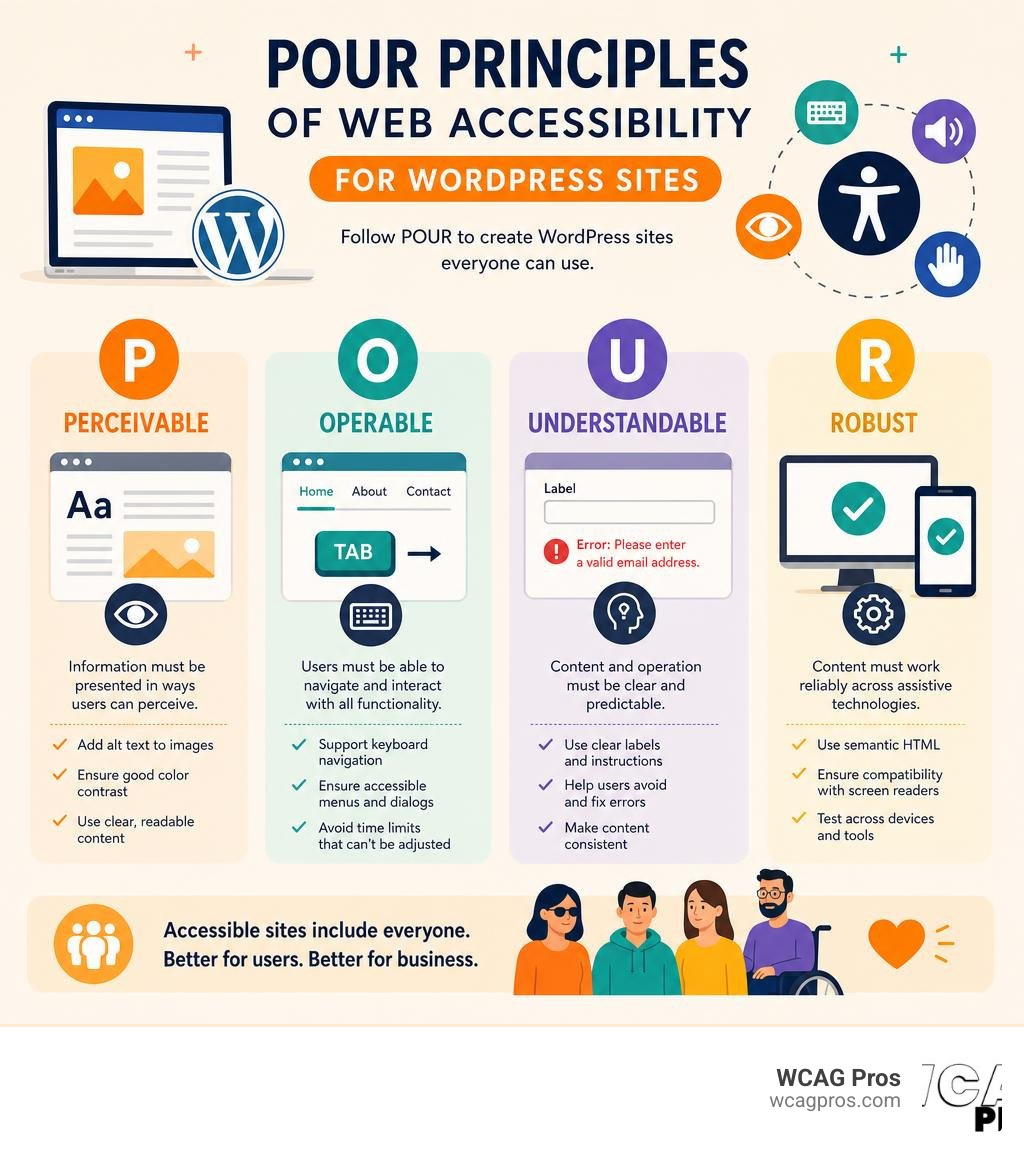 POUR principles of web accessibility for WordPress sites infographic infographic POUR principles of web accessibility for WordPress sites infographic infographic