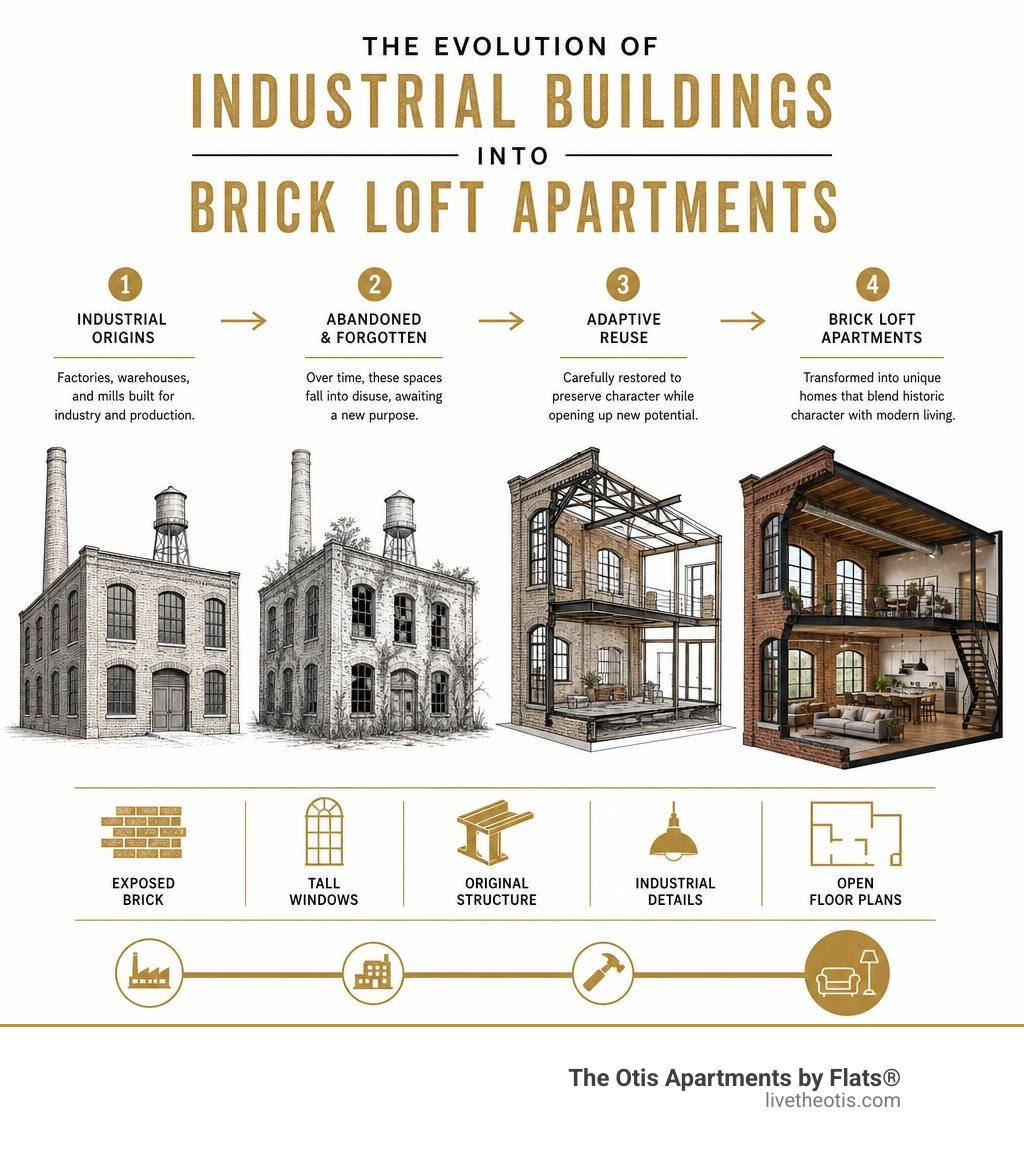 Infographic showing the evolution of industrial buildings into residential brick loft apartments infographic Infographic showing the evolution of industrial buildings into residential brick loft apartments infographic