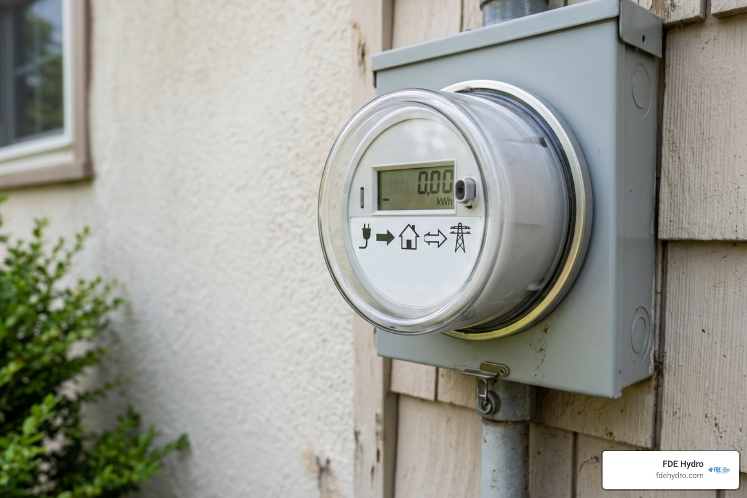 A smart utility meter showing bidirectional energy flow