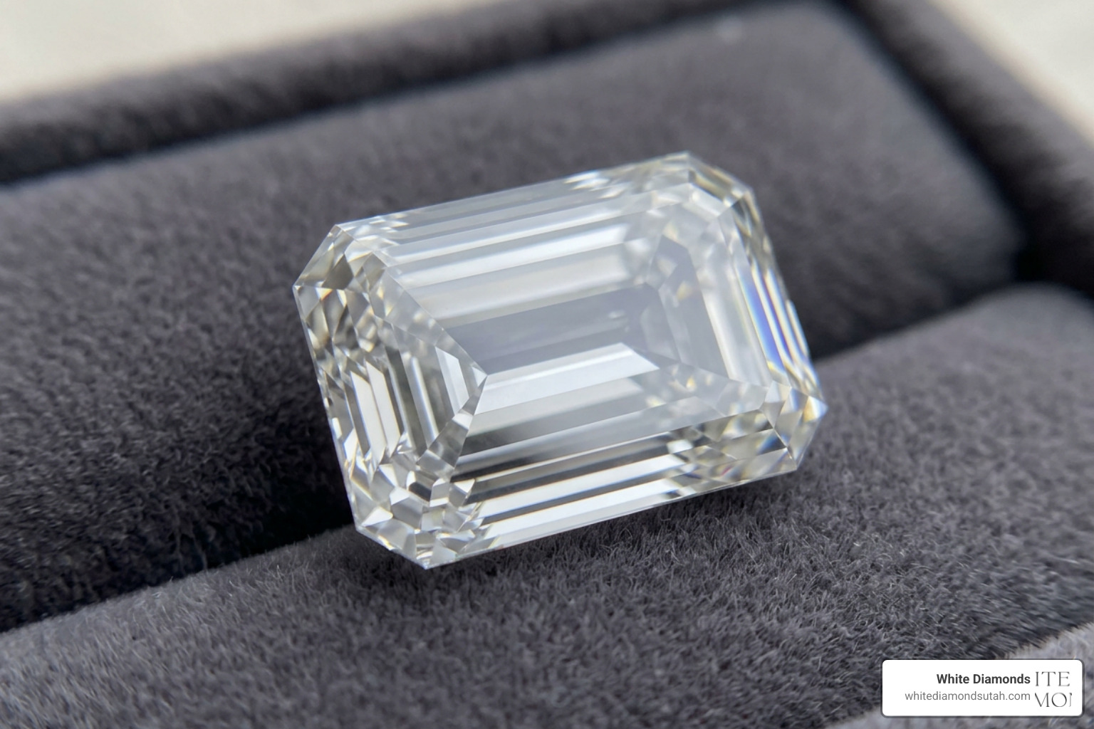 Step-cut facets of a 10 carat diamond showing clarity and open table details