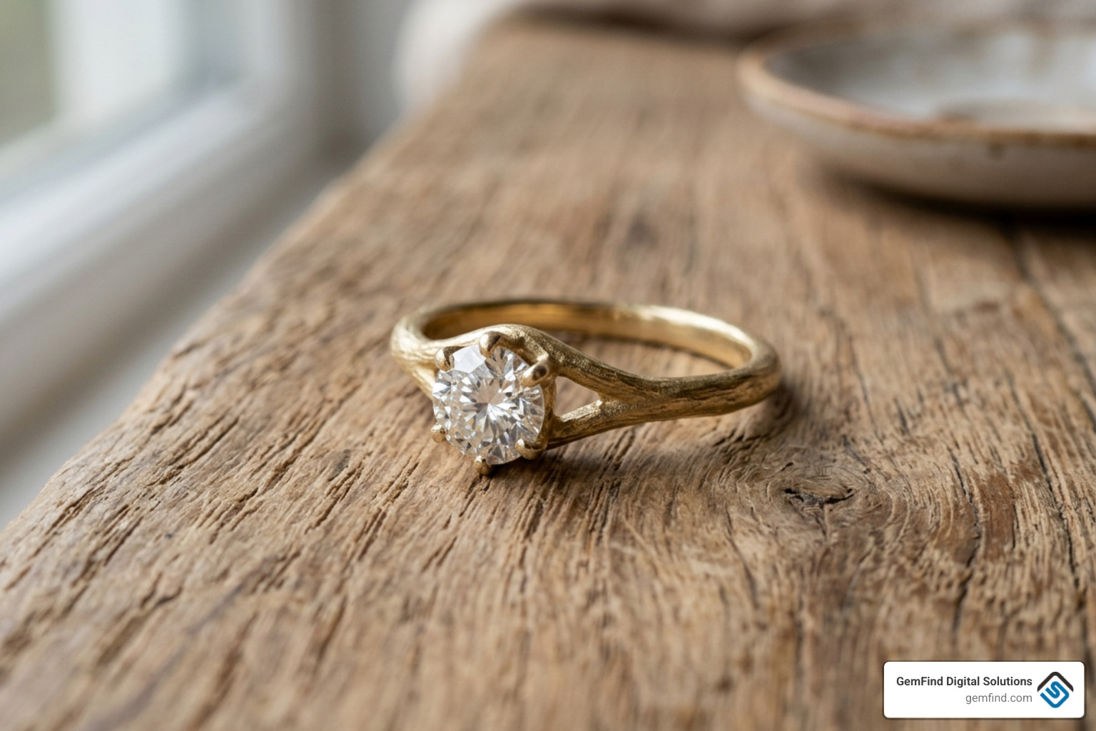 A custom-designed ethical ring made of recycled gold and ethically sourced diamond A custom-designed ethical ring made of recycled gold and ethically sourced diamond