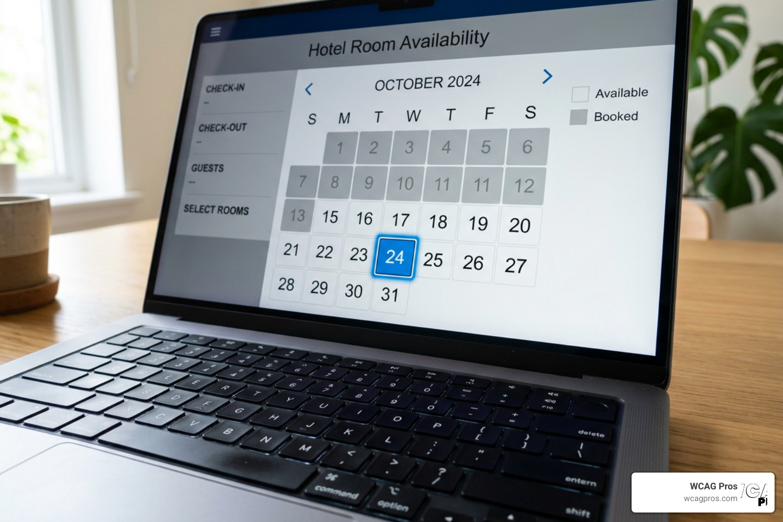 Keyboard navigation focus indicator highlighted on a hotel website booking calendar Keyboard navigation focus indicator highlighted on a hotel website booking calendar