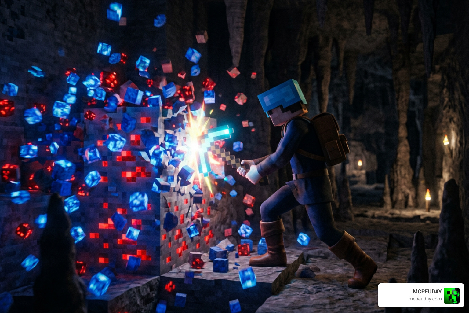 Ultimate Vein Miner Addon Minecraft player mining ore vein instantly