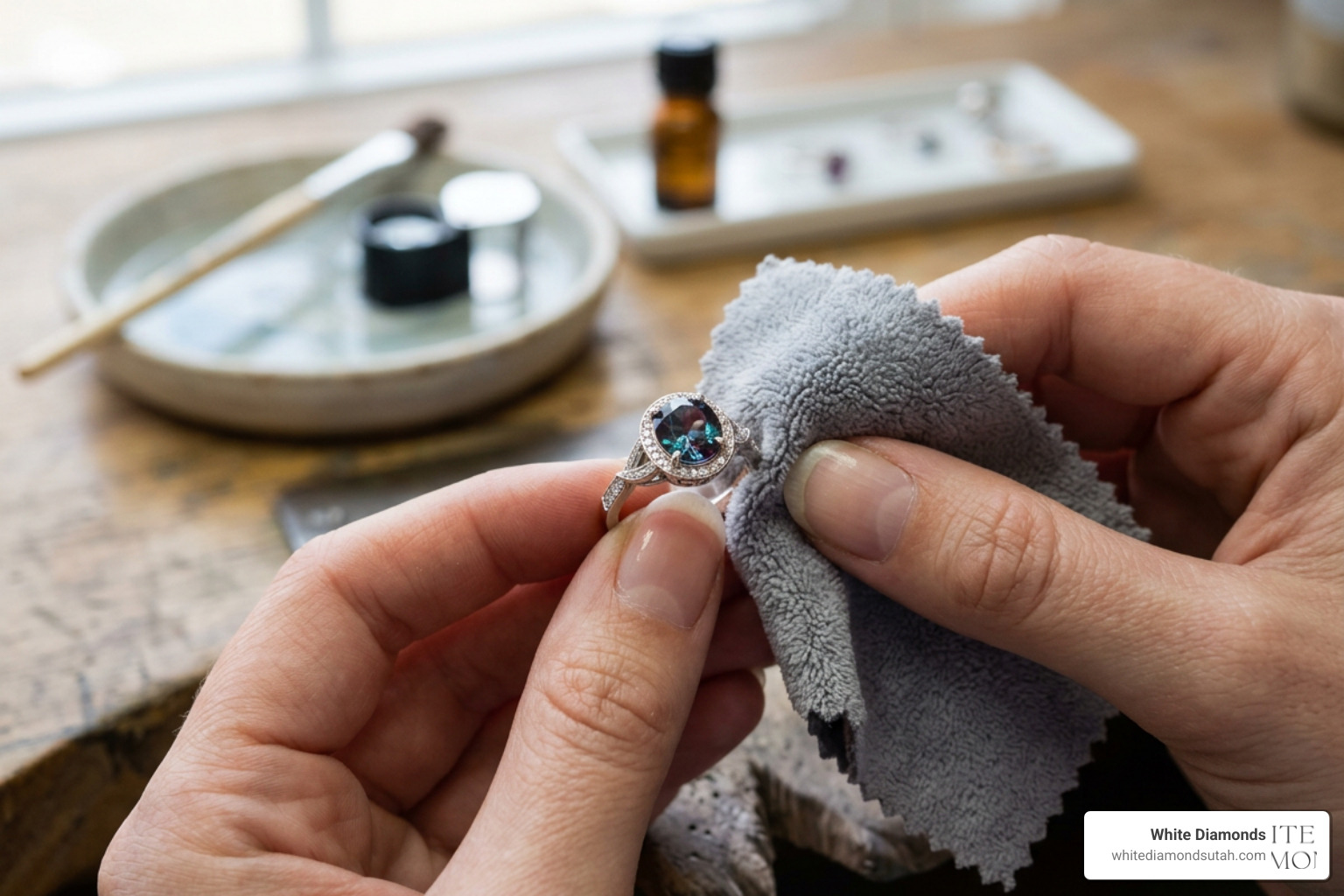 sparkling alexandrite ring being cleaned gently sparkling alexandrite ring being cleaned gently