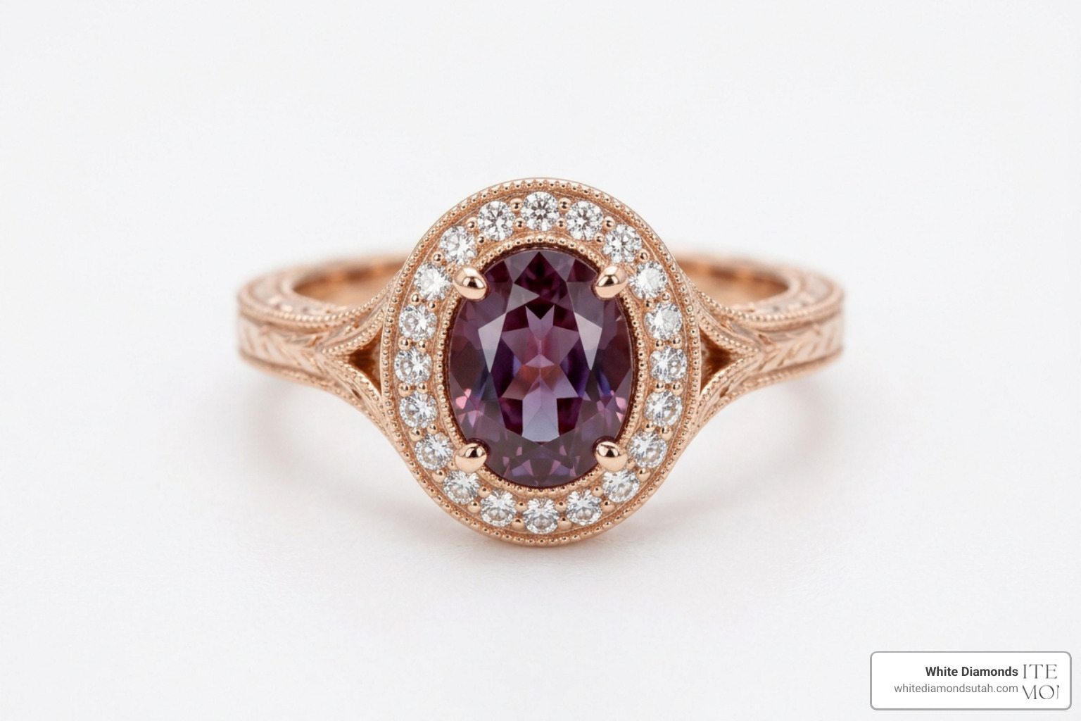 vintage-inspired alexandrite ring set with diamond halo vintage-inspired alexandrite ring set with diamond halo