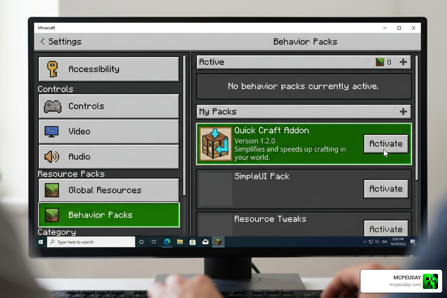 Installing Quick Craft Addon on Bedrock Edition