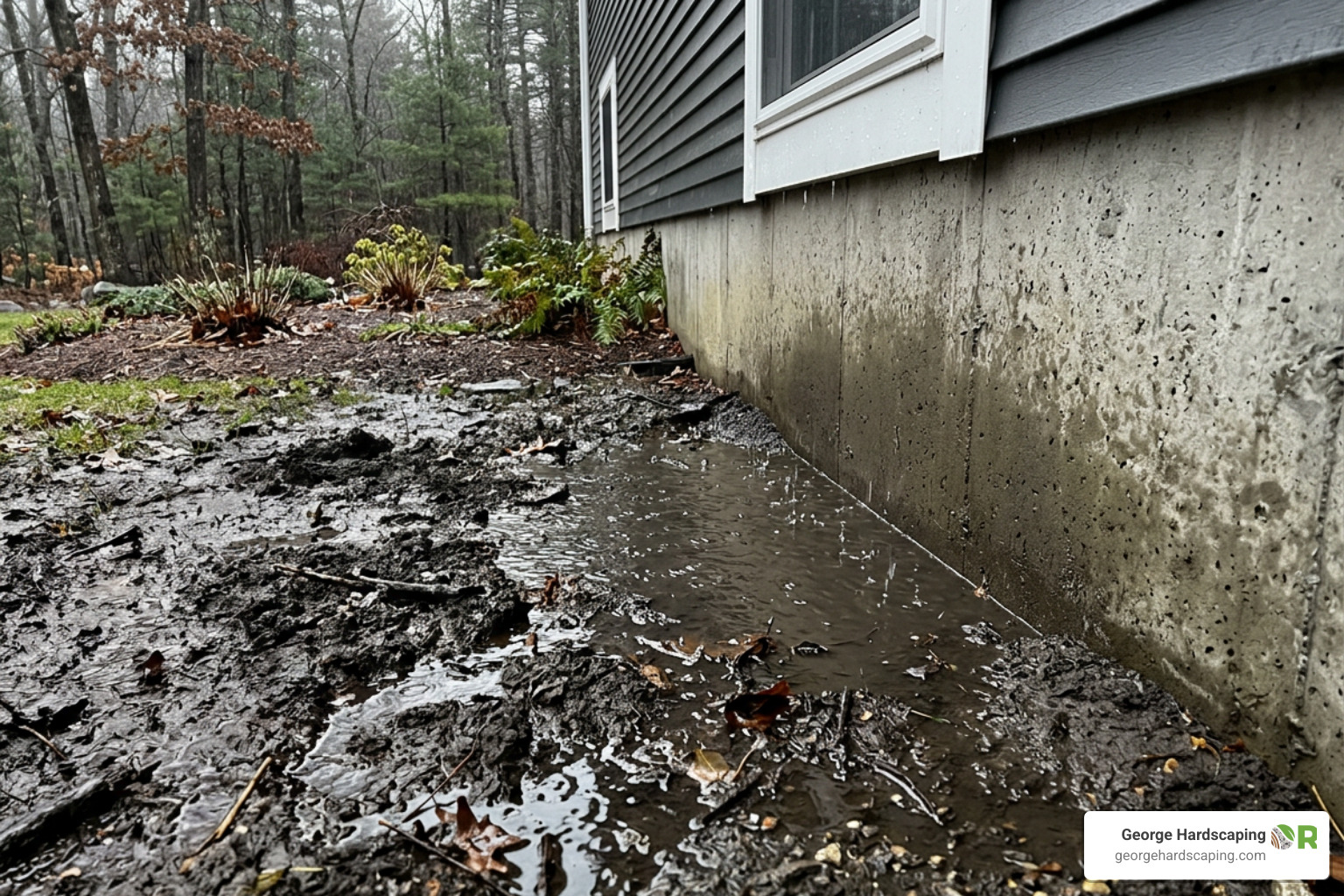 Soil saturation near a concrete foundation in Massachusetts