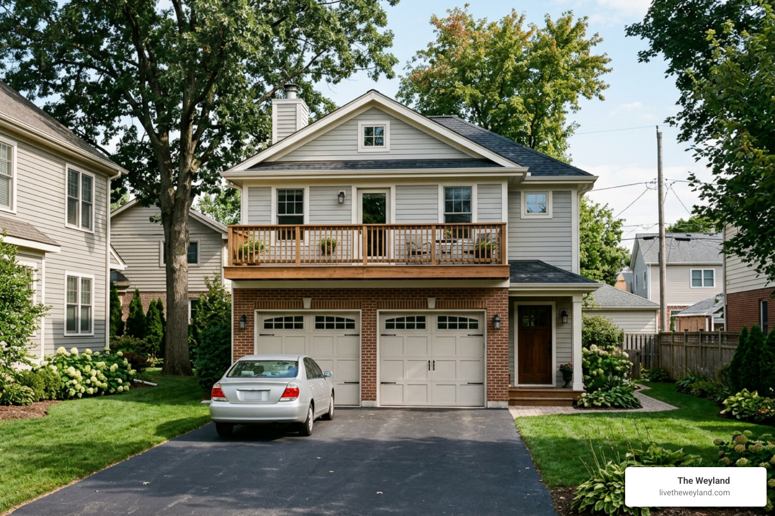 A detached garage apartment with a private balcony A detached garage apartment with a private balcony