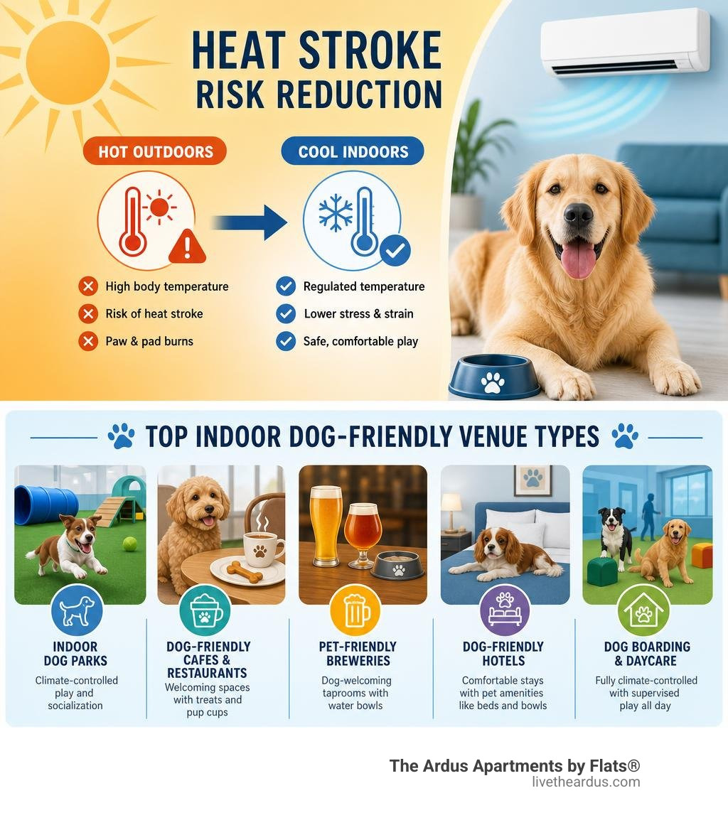 infographic showing heat stroke risk reduction and top indoor dog-friendly venue types infographic infographic showing heat stroke risk reduction and top indoor dog-friendly venue types infographic