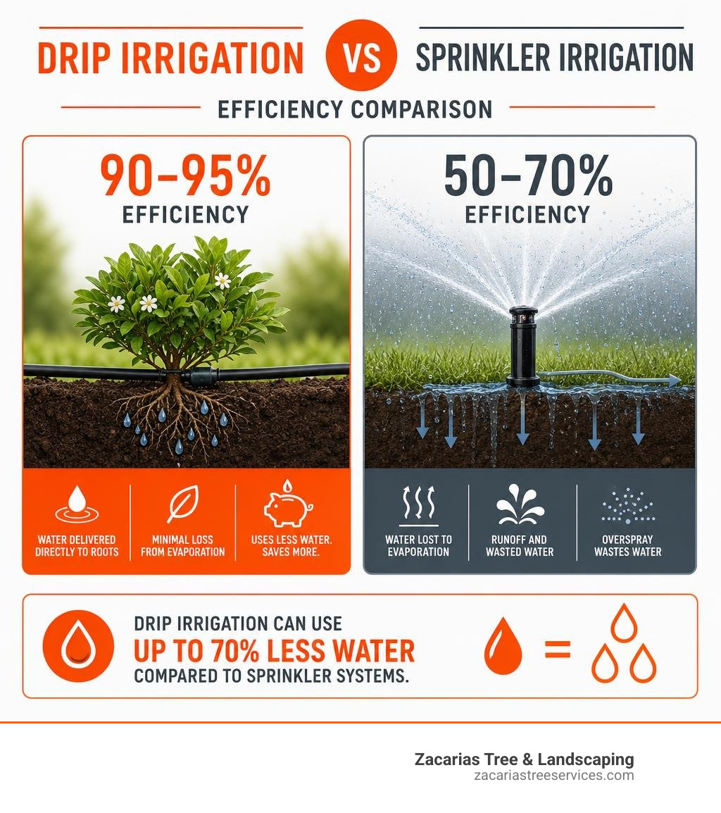 Drip irrigation vs sprinkler efficiency comparison infographic showing water usage rates infographic Drip irrigation vs sprinkler efficiency comparison infographic showing water usage rates infographic