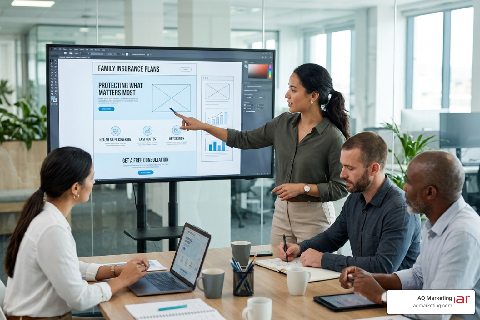 A clean, modern New England insurance agency website showing client reviews from local Boston businesses