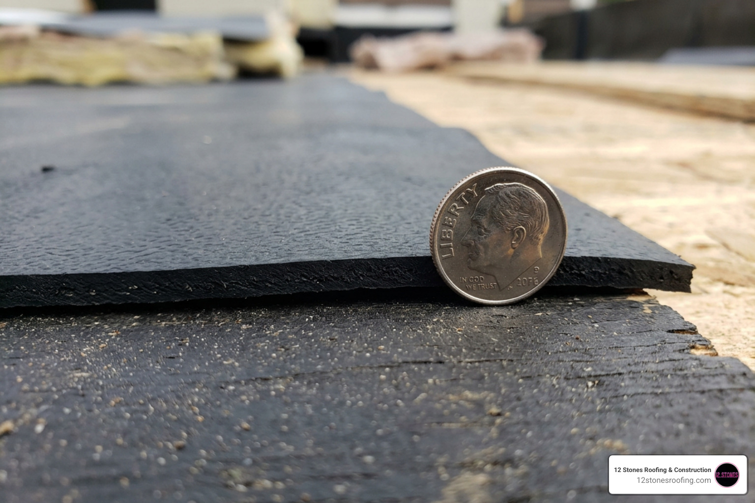 EPDM membrane thickness compared to a dime