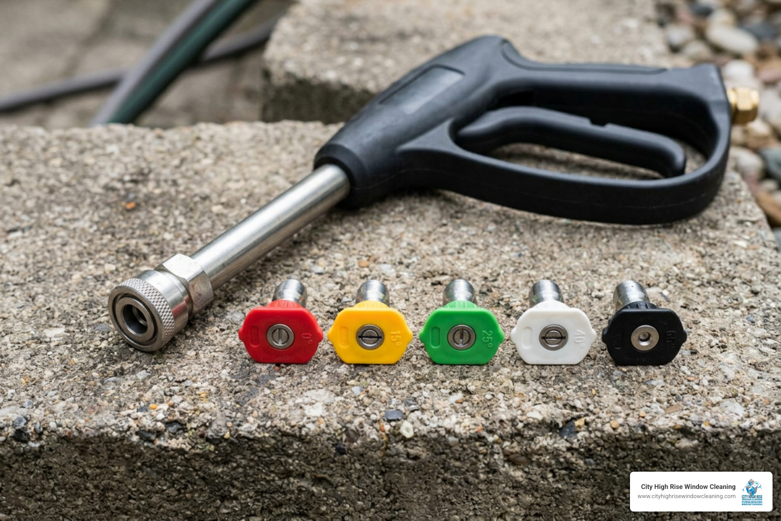 Diagram of pressure washer nozzles showing degree angles and color codes Diagram of pressure washer nozzles showing degree angles and color codes