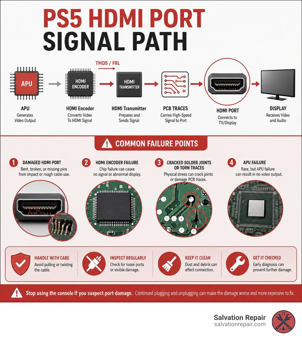 PS5 HDMI port signal path and common failure points infographic infographic PS5 HDMI port signal path and common failure points infographic infographic