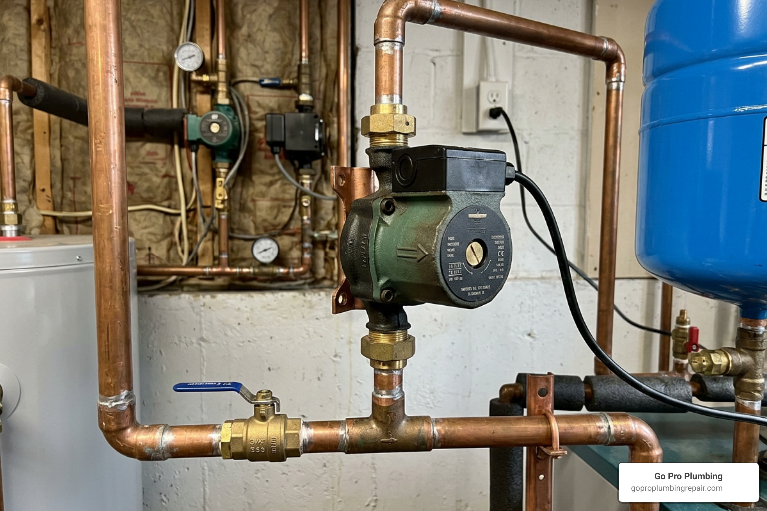 An in-line circulating pump installed directly on a copper pipe