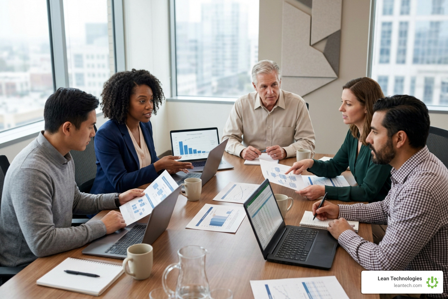 Continuous improvement team evaluating Lean Six Sigma software options Continuous improvement team evaluating Lean Six Sigma software options