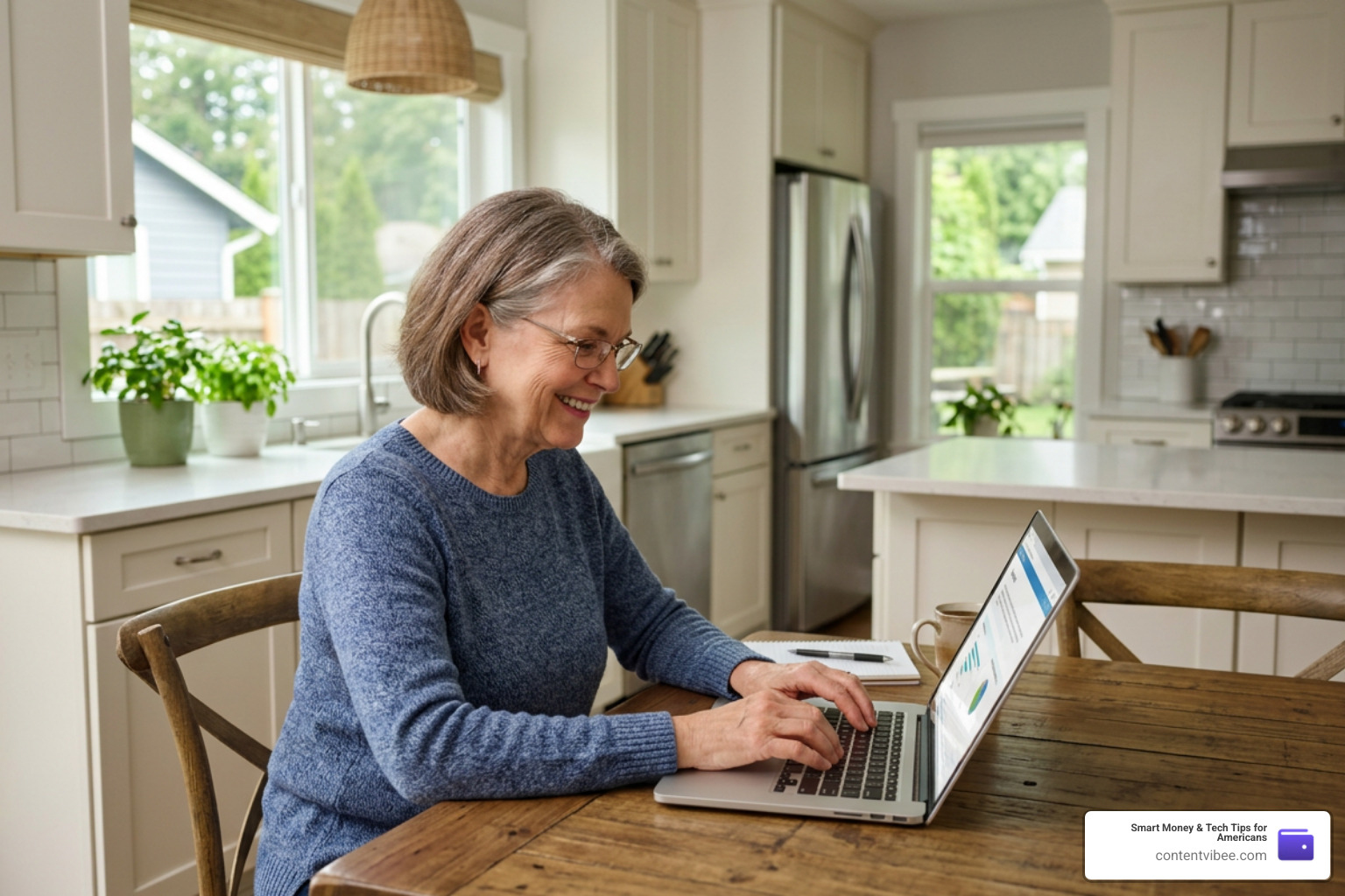 Senior working on laptop at home