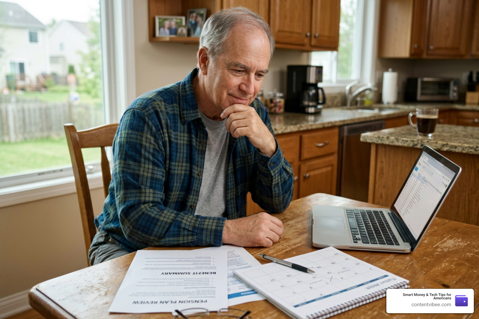 A retiree reviewing pension documents and planning their return to work
