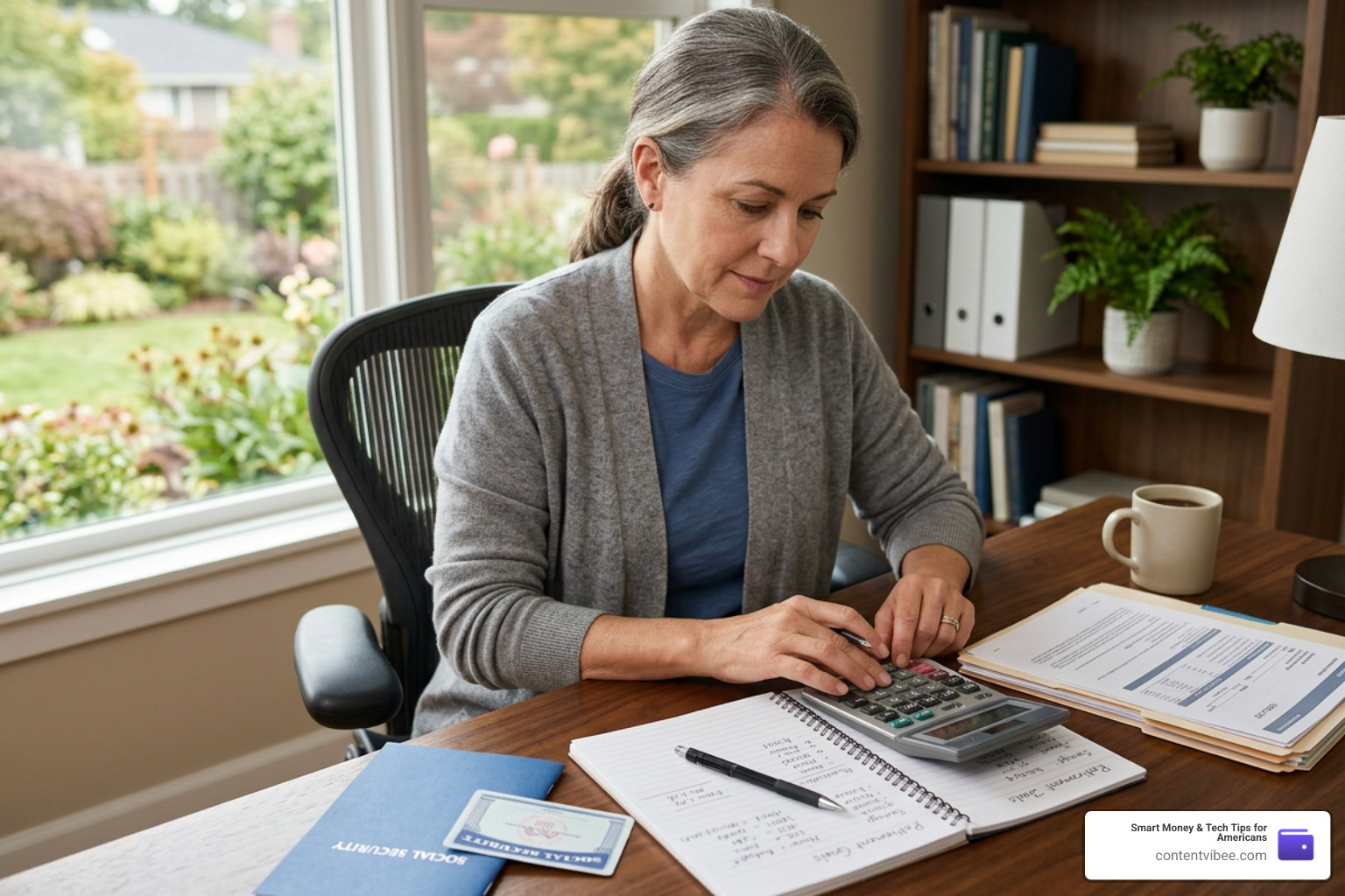 A person planning retirement with a Social Security card and calculator