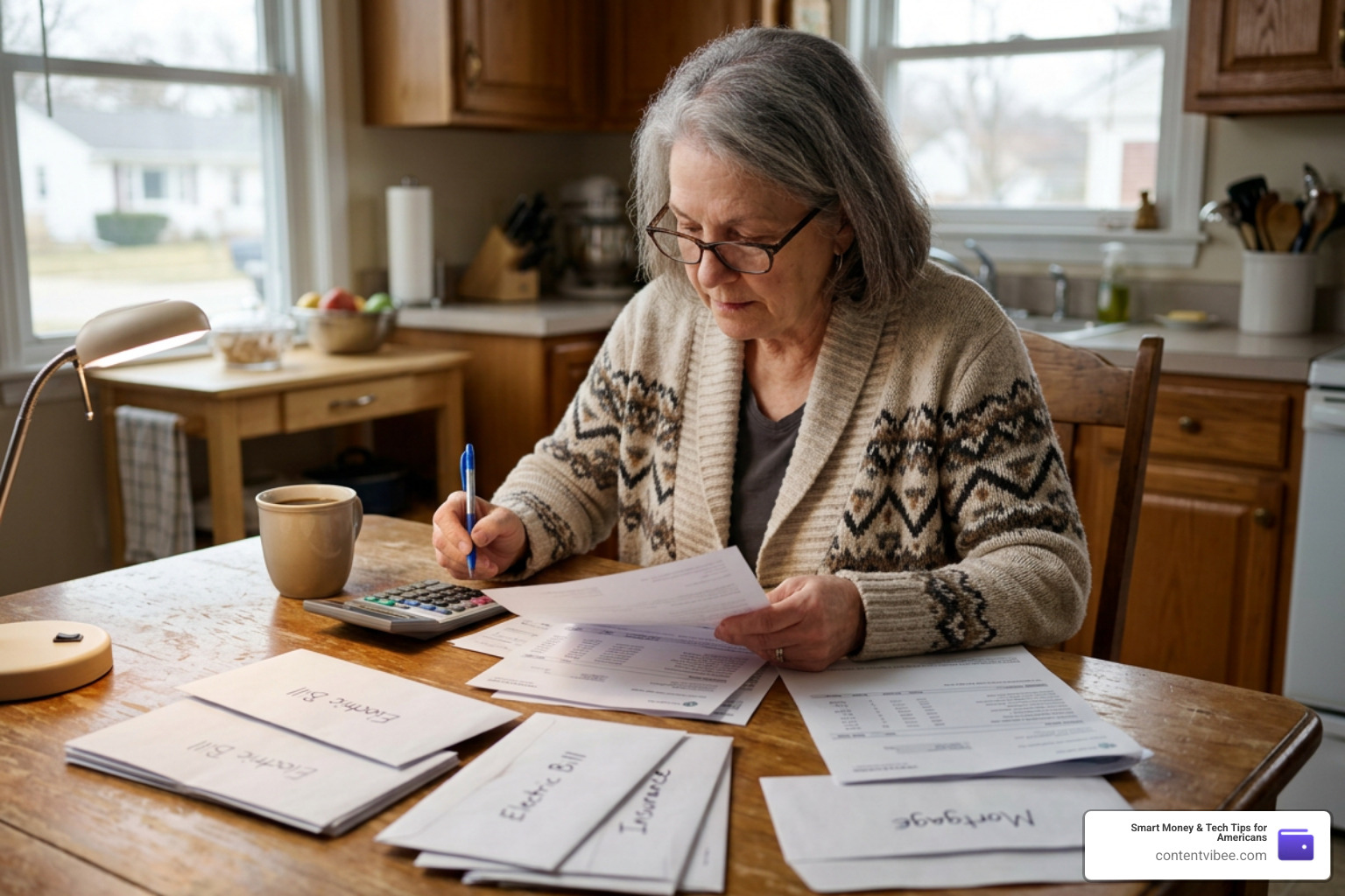 Senior reviewing financial documents and monthly bills