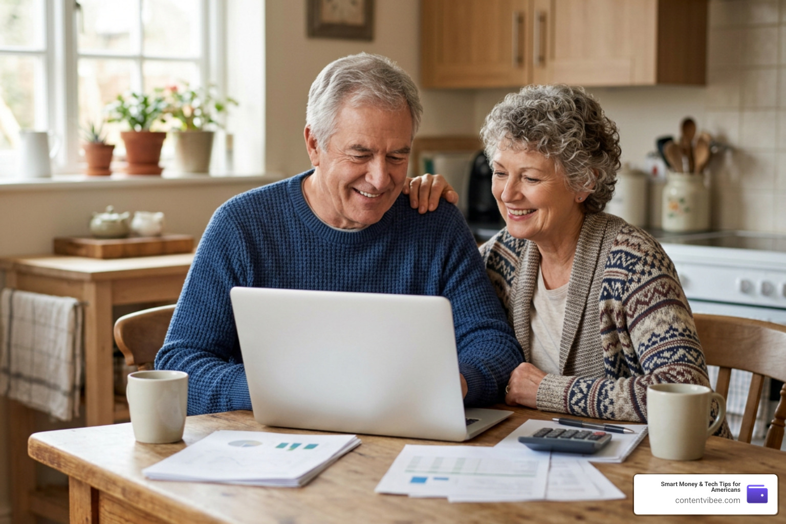 happy retired couple planning their finances together
