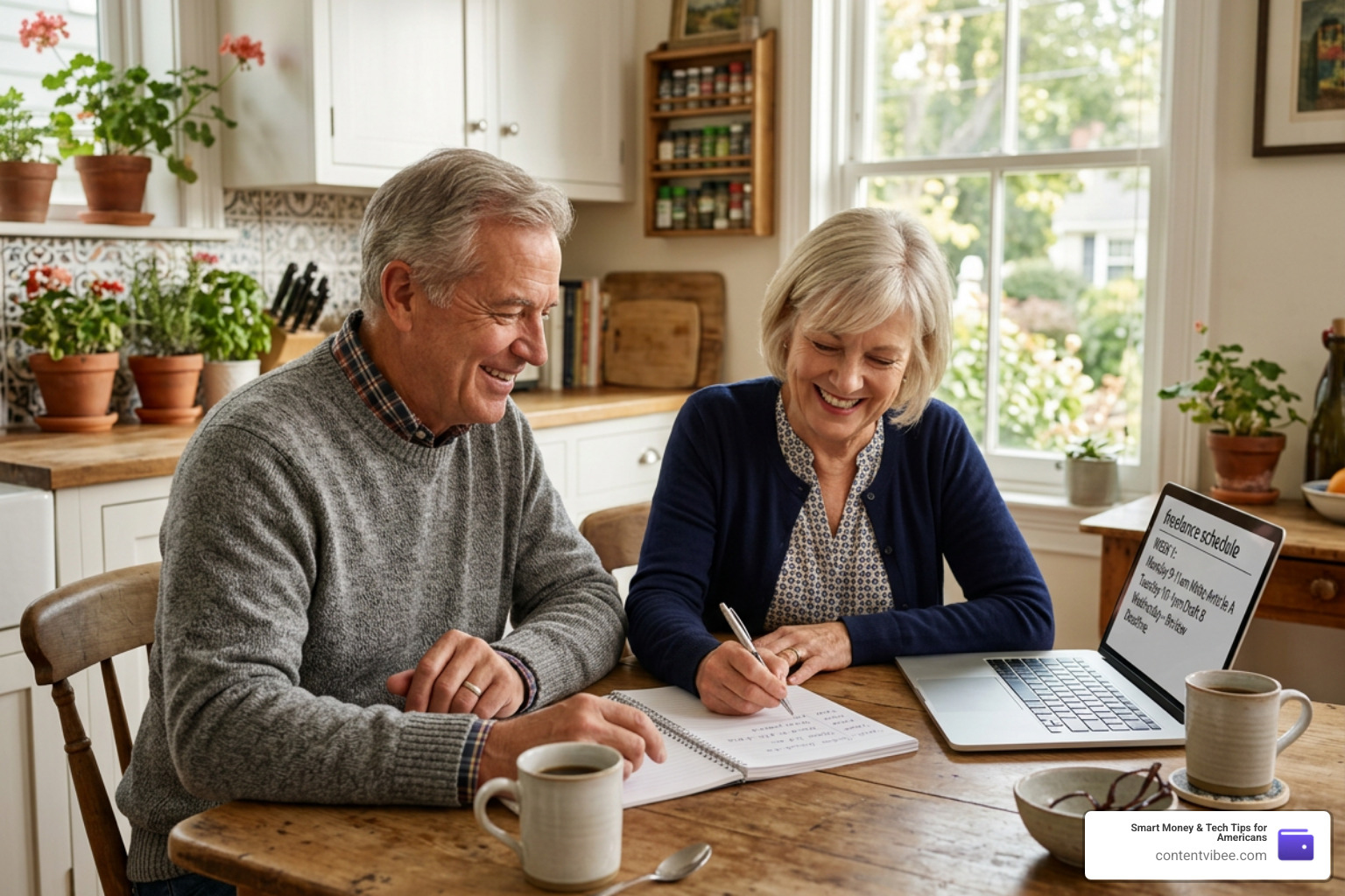 retired couple planning freelance schedule