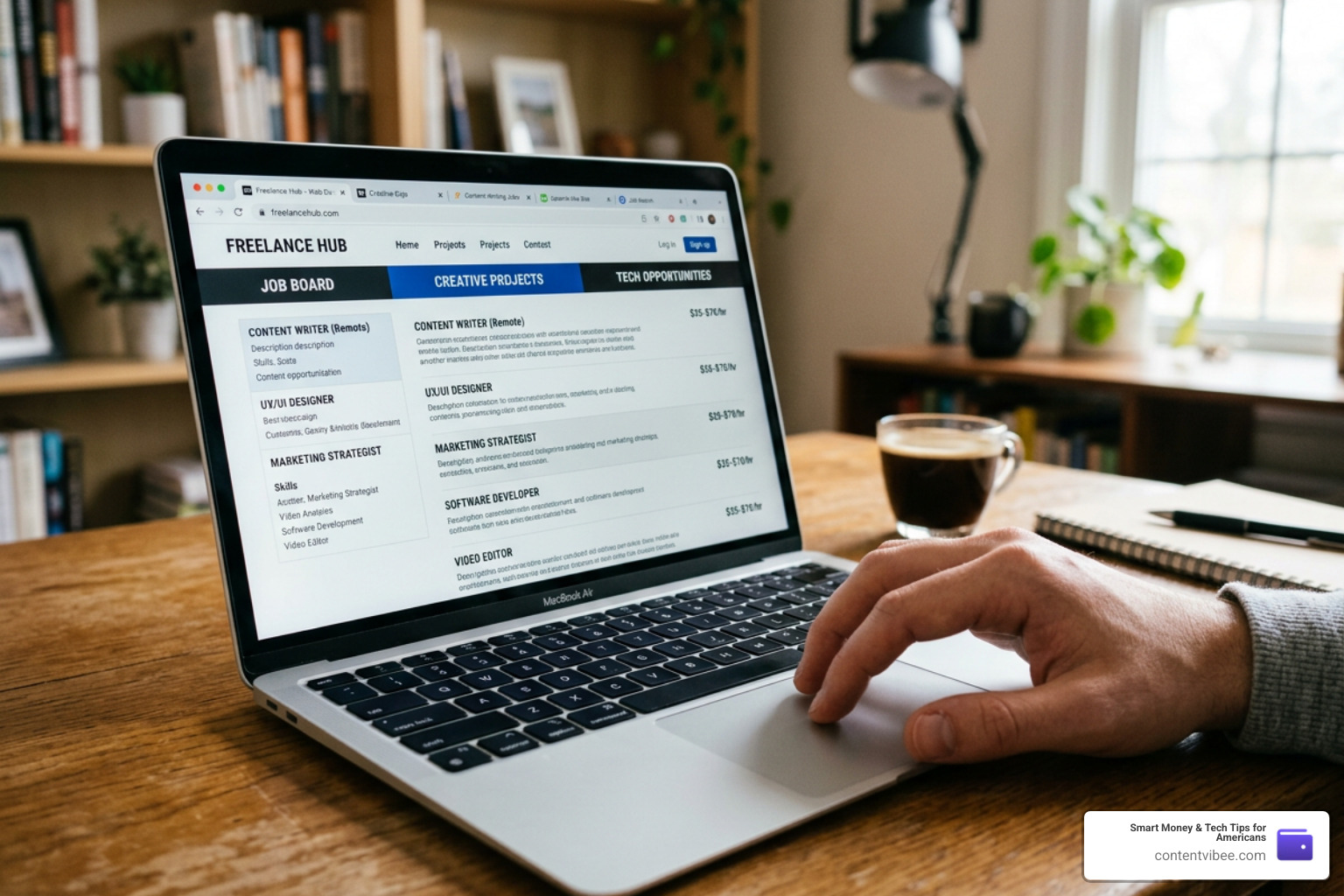 freelance job boards on a computer screen
