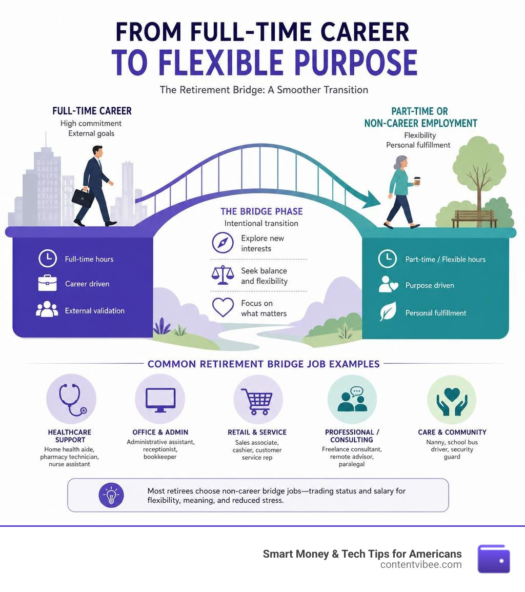 Infographic showing the transition from full-time career to part-time or non-career bridge employment in retirement