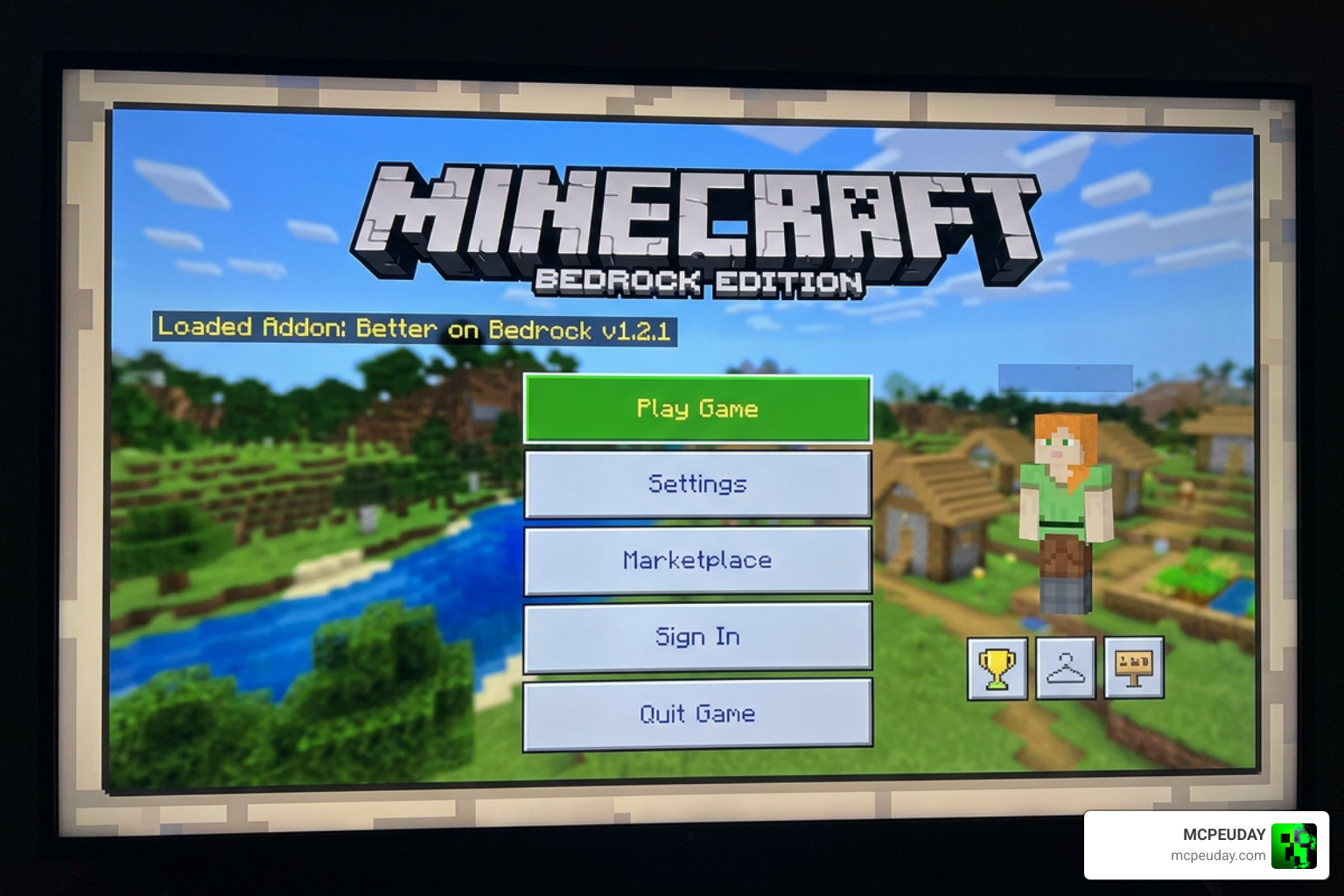 Poggy's Better on Bedrock addon main menu screen
