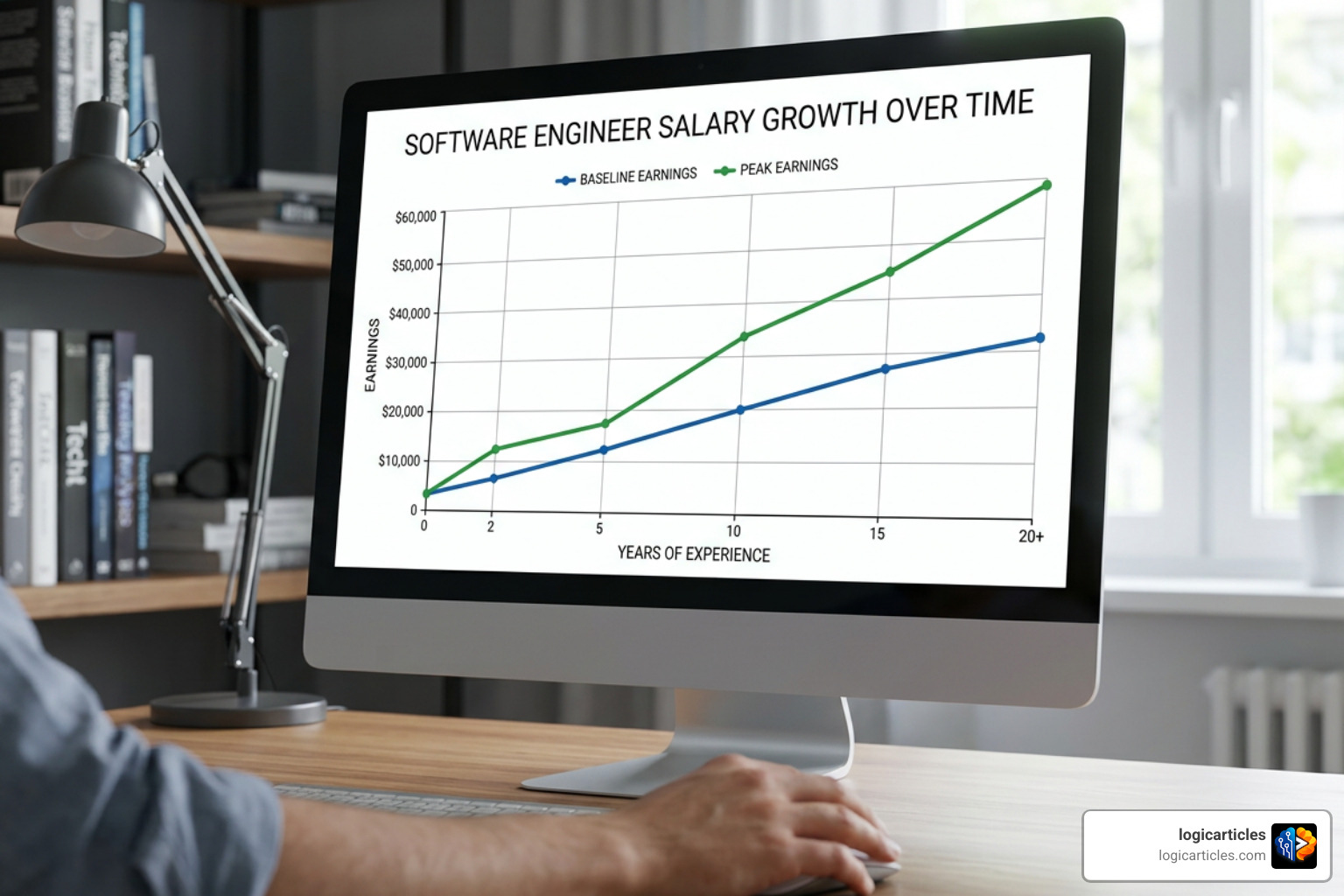 software engineer salary growth chart showing baseline versus peak earnings