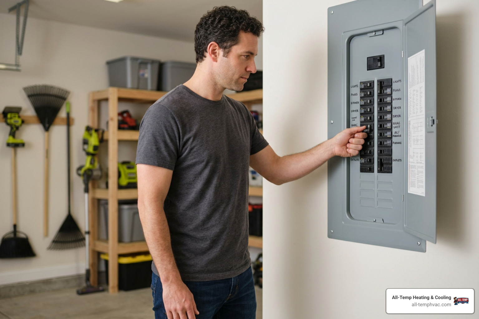 homeowner safely turning off an HVAC breaker