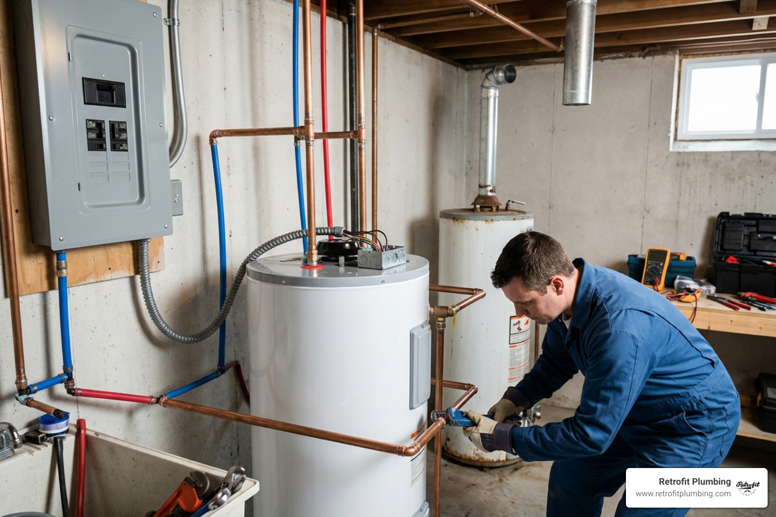 gas-to-electric water heater conversion setup