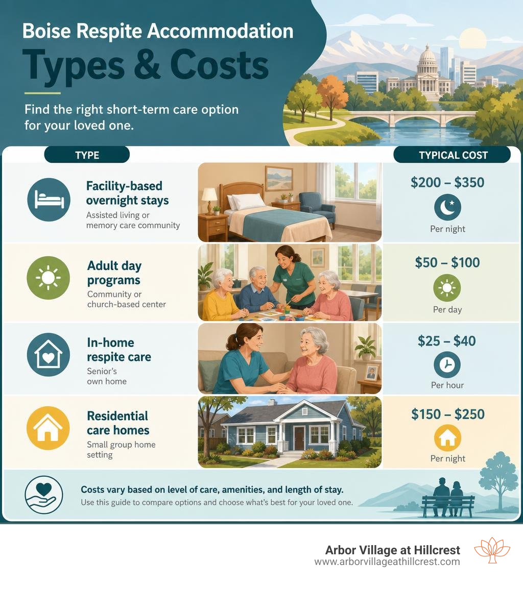 Infographic showing types and costs of Boise respite accommodation options infographic Infographic showing types and costs of Boise respite accommodation options infographic