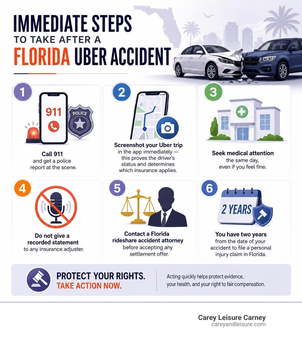 Immediate steps to take after a Florida Uber accident infographic infographic Immediate steps to take after a Florida Uber accident infographic infographic