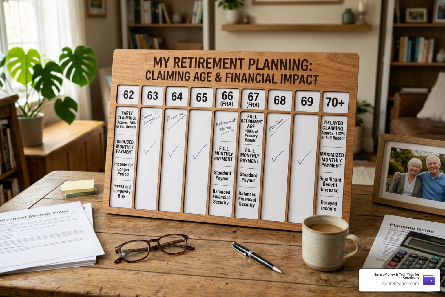 Retirement calendar showing different claiming ages and their financial impact