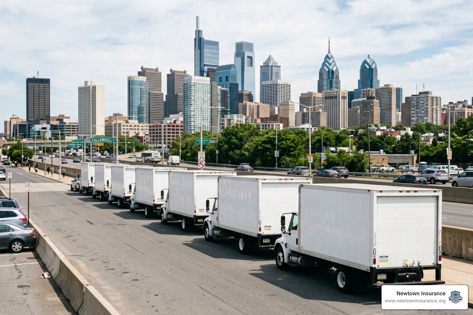 A fleet of box trucks in Philadelphia A fleet of box trucks in Philadelphia