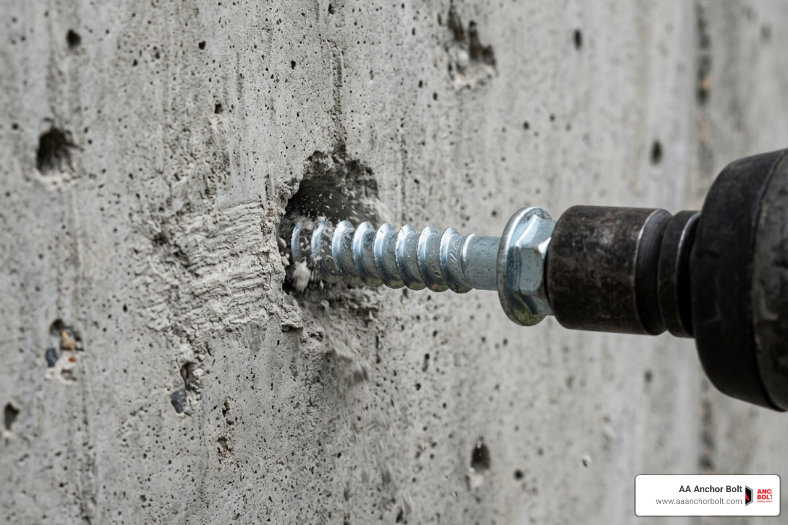 Concrete screw thread design showing mechanical interlock in masonry