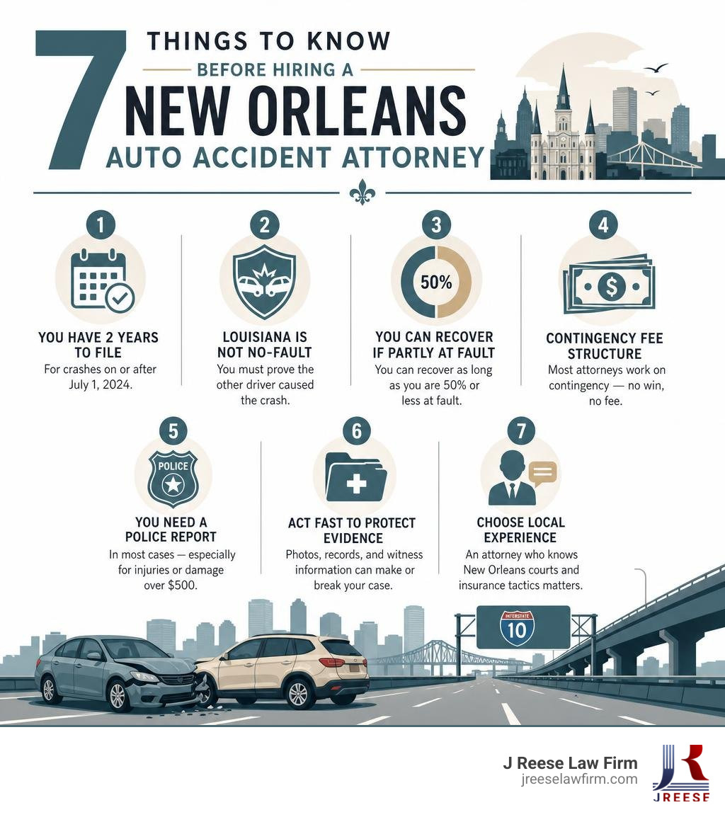 Infographic: 7 things to know before hiring a New Orleans auto accident attorney infographic