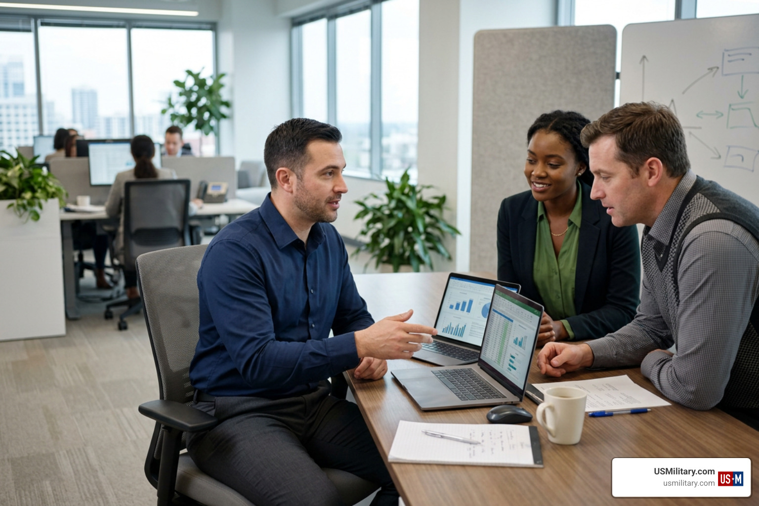 Transitioning veteran working in a corporate office environment during a SkillBridge internship Transitioning veteran working in a corporate office environment during a SkillBridge internship