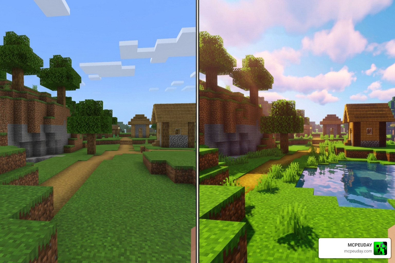 Comparing Lumina Prime Renewed visual quality with default Minecraft